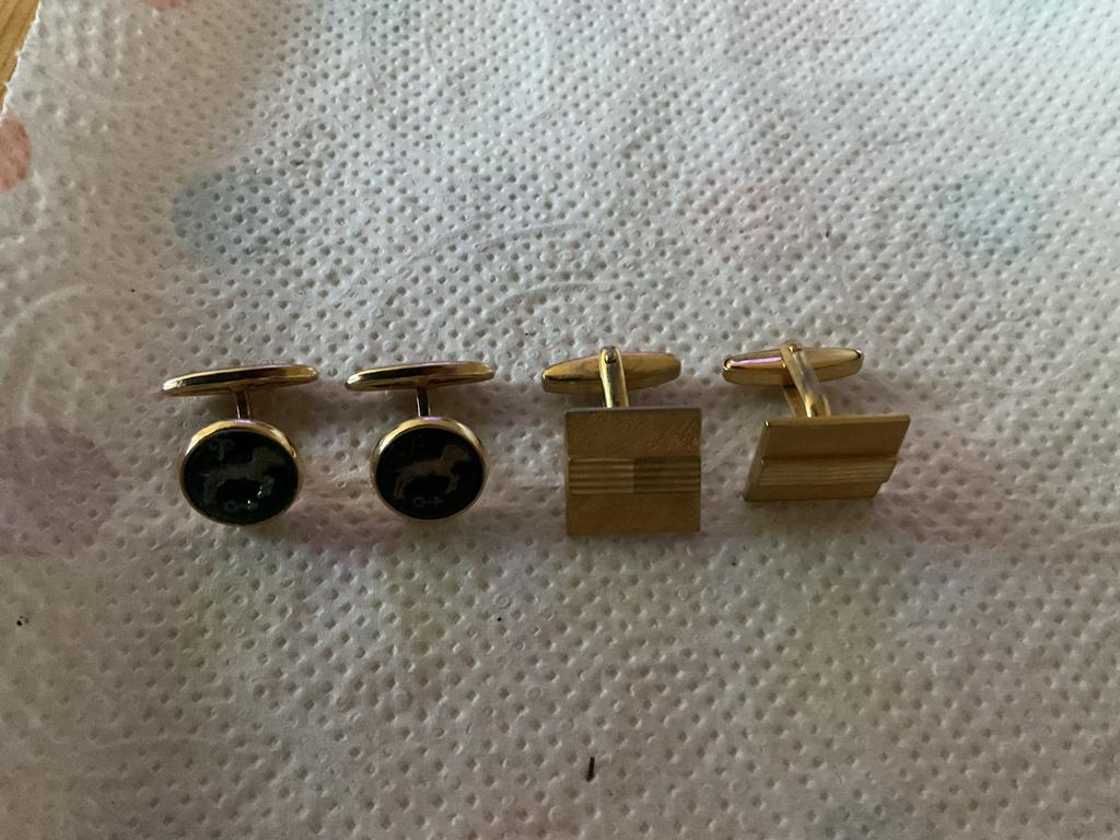 Set van 2 paar manchetknopen, goudkleurig, Verzenden, Gebruikt, Overige materialen, Verguld