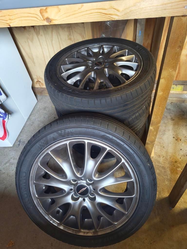 Mini JCW 17" originele velgen + banden + TPMS | nette staat, Ophalen, Gebruikt, Banden en Velgen, 17 inch