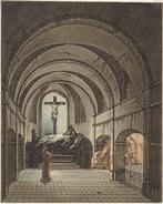 Onvermelde Franse Maker ets ",Kerkinterieur", verso aquarel, Antiek en Kunst, Ophalen