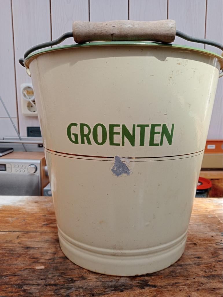 Emaille emmer vintage, Ophalen, Gebruikt, Rond, Metaal