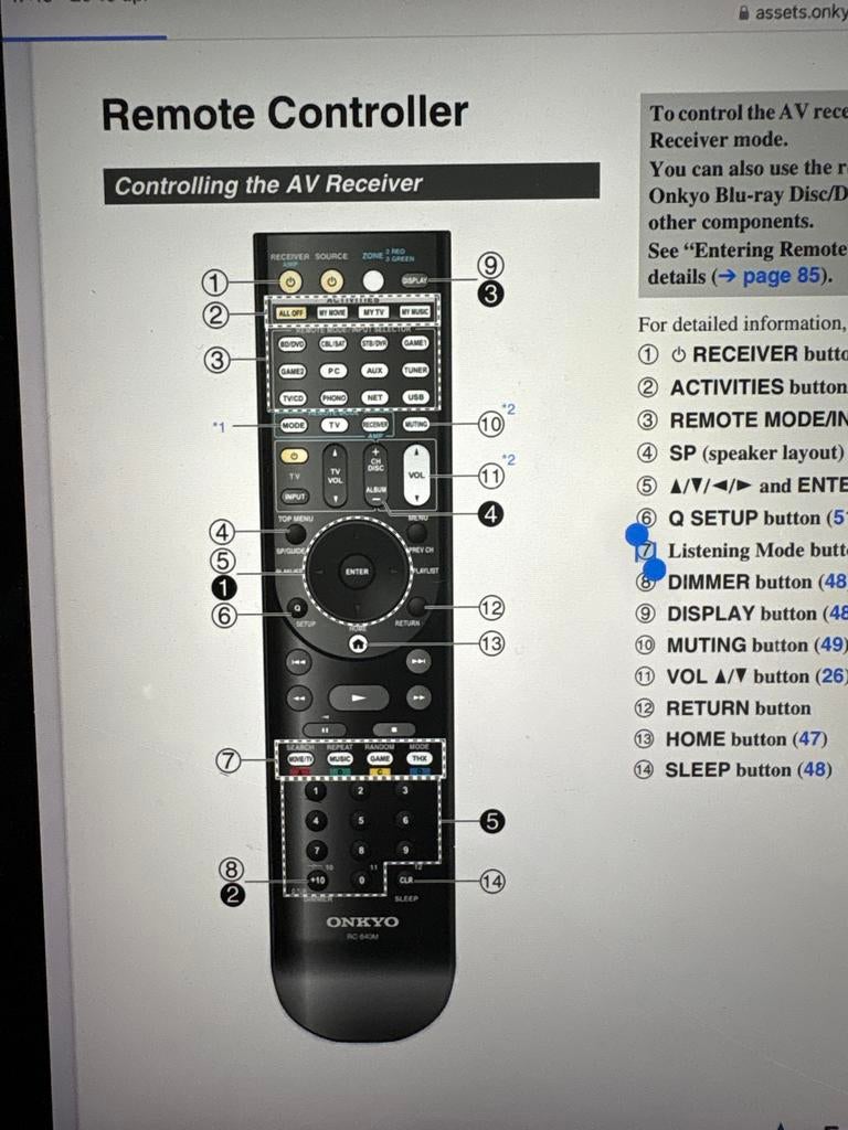 Gezocht Onkyo RC-840M afstandsbed. voor TX-NR818 receiver, Ophalen of Verzenden, Gebruikt, Origineel, Receiver of Versterker