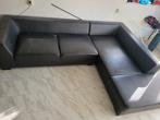 Zwarte leren hoekbank - Comfortabel en stijlvol, 250 tot 300 cm, Gebruikt, 100 tot 125 cm, Hoekbank