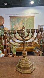 Messing chanoeka menora - 9-armige Joodse Kandelaar, Antiek en Kunst, Antiek | Kandelaars, Ophalen of Verzenden, Koper of Brons