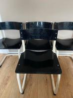 4 vintage Bauhaus stijl stoelen buisframe sledestoelen, Ophalen, Gebruikt, Hout, Zwart