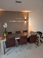 6 Bruine lederen design eetkamerstoelen rvs poten, Ophalen, Gebruikt, Bruin, Leer