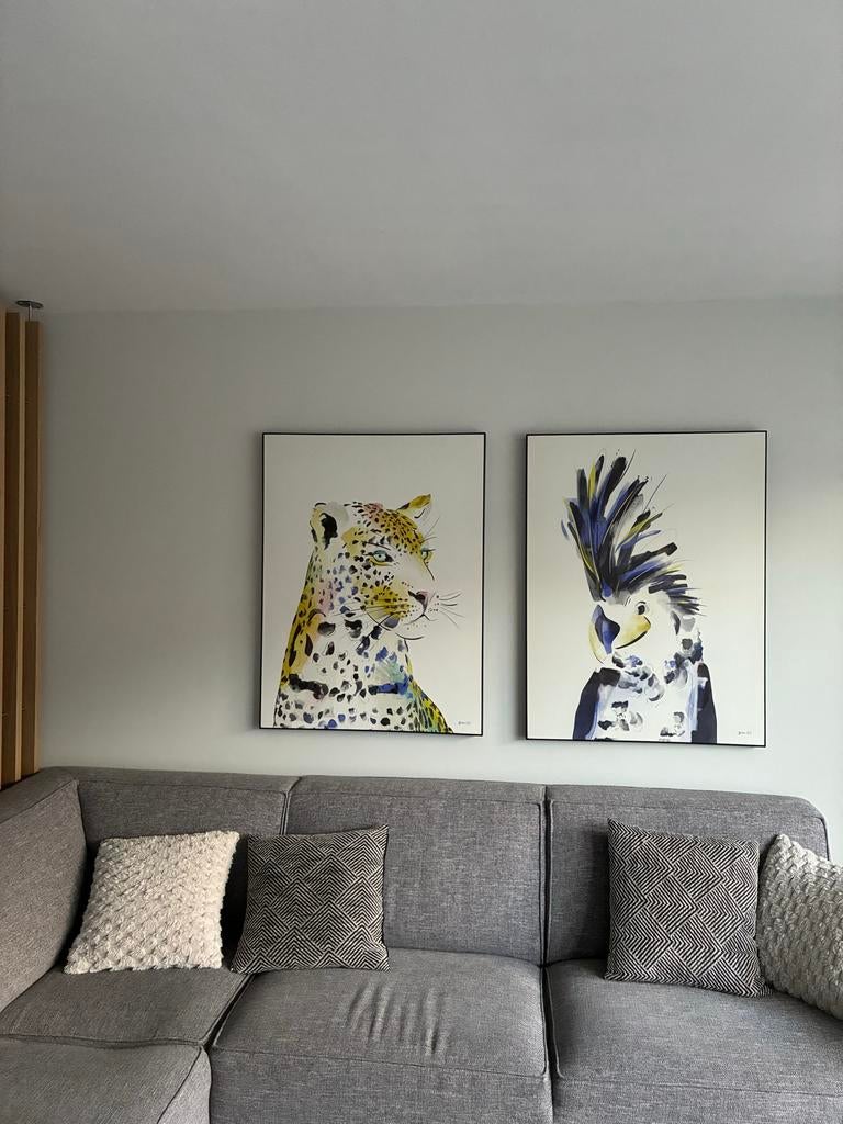 Canvas schilderijen 76x100cm: Luipaard & Kaketoe, Ophalen