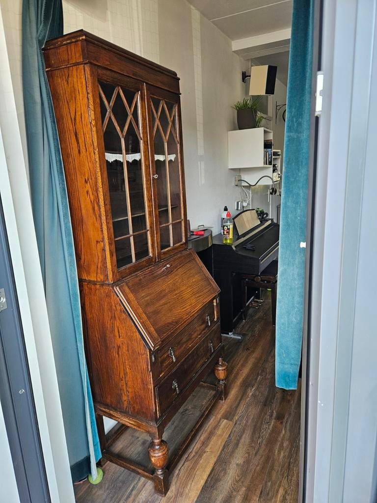 Antieke Engelse Secretaire met Vitrinekast, Ophalen