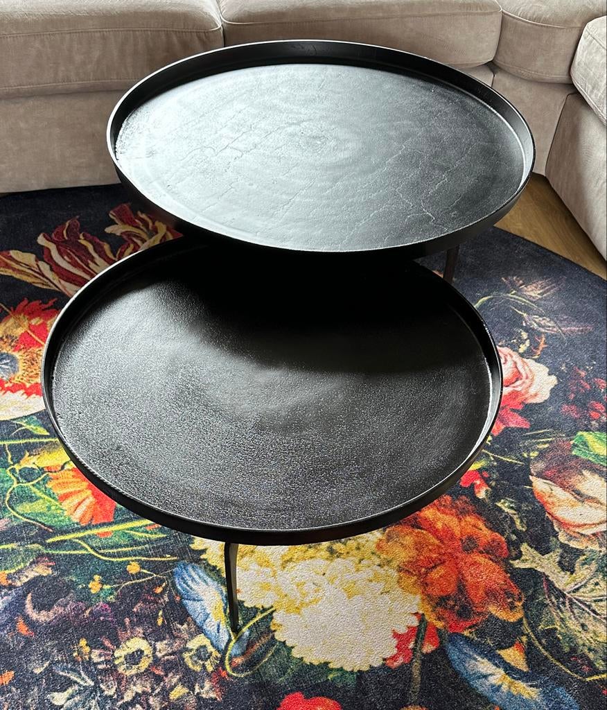Salontafel Pano Set van 2, Donker Brons (zwart), Ophalen, Rond, 50 tot 100 cm, Zo goed als nieuw