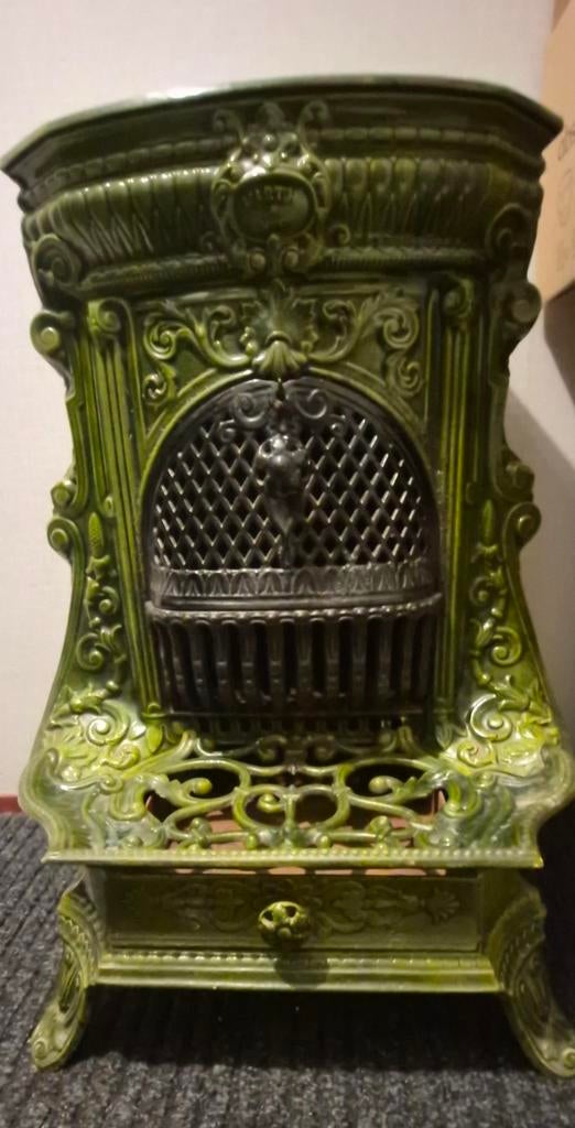 Antieke Nestor Martin gietijzeren kachel - Groen emaille, Ophalen, Gebruikt, Vrijstaand, Hout