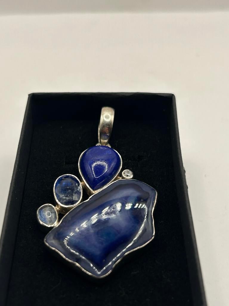 925 zilveren lapis lazuli hanger, Overige voorstellingen, Blauw, Ophalen of Verzenden, Zo goed als nieuw