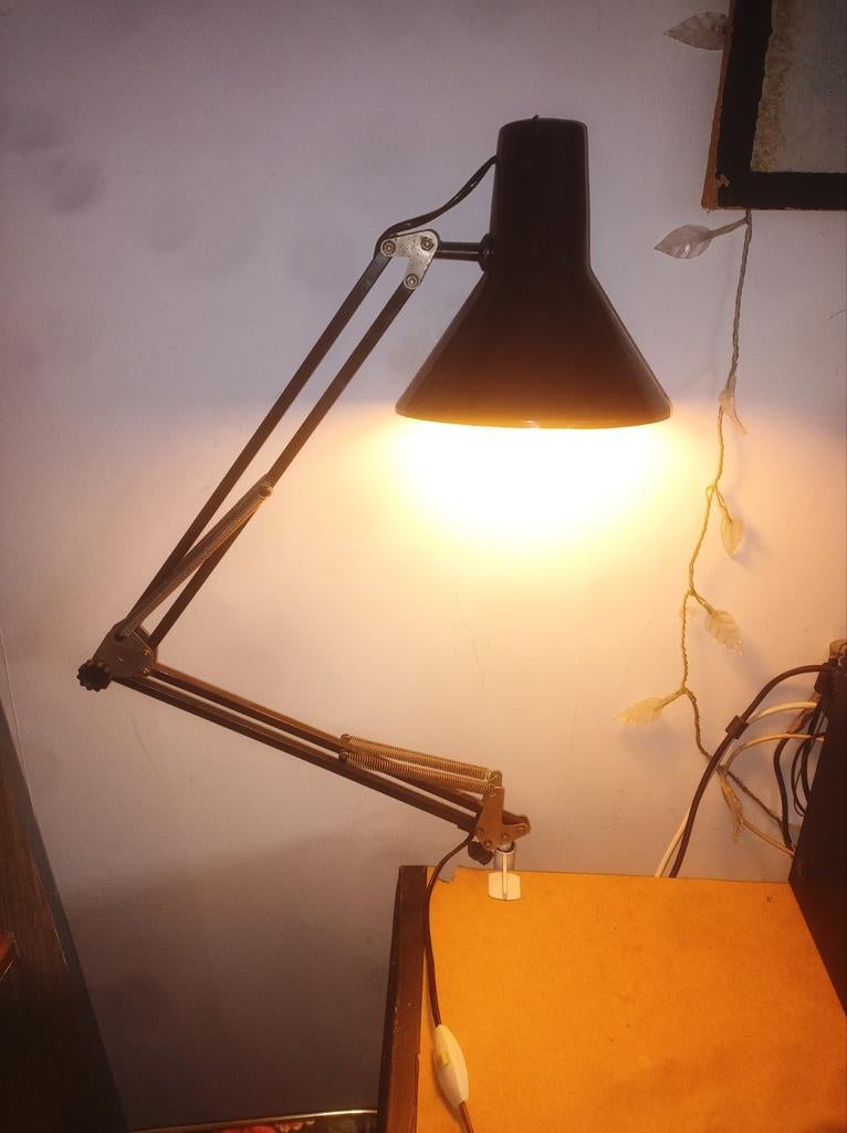 Vintage bruine architectenlamp, Huis en Inrichting, Lampen | Tafellampen, Ophalen of Verzenden, Gebruikt, Metaal