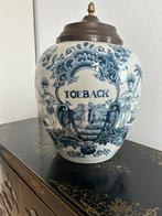 Grote keramieken Plateel tabakspot met koperen deksel, Ophalen of Verzenden
