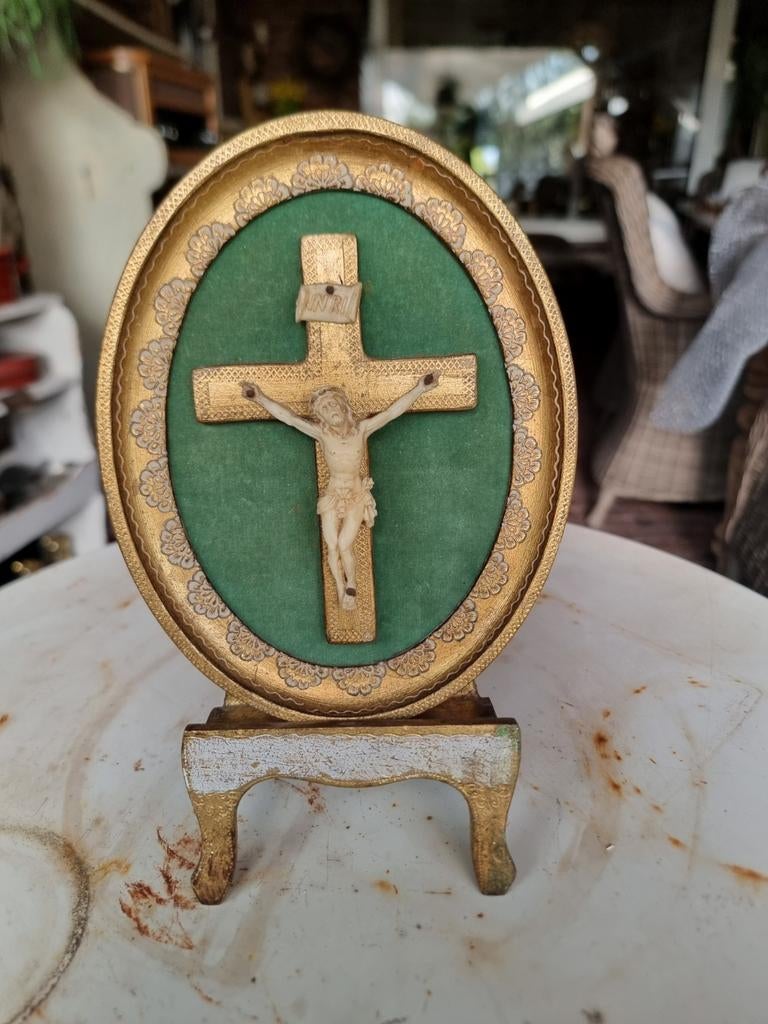 Oud florentijns italiaans schilderijtje lijstje met jezus, Ophalen of Verzenden