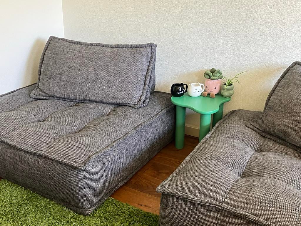 2x Eijerkamp loungebanken - grijs gemêleerd, flexibel, Huis en Inrichting, Banken | Bankstellen, Ophalen, 100 tot 125 cm, Hoekbank