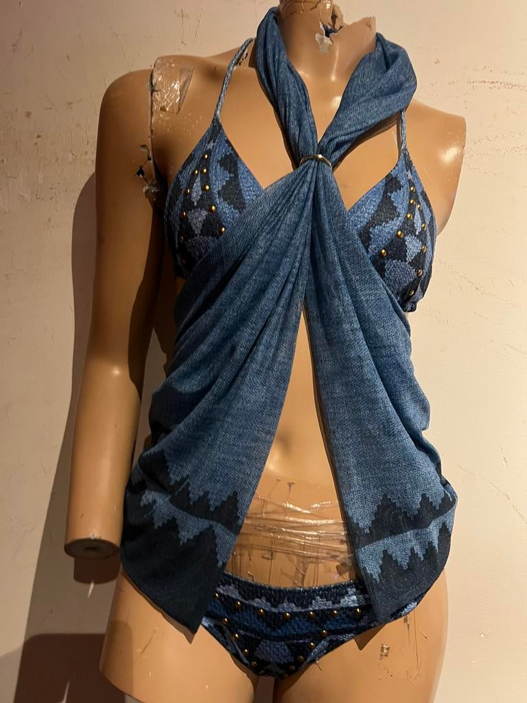 PIN-UP bikini  s top m 3 delig nieuw met kaartjes, G, Blauw, G, Nieuw