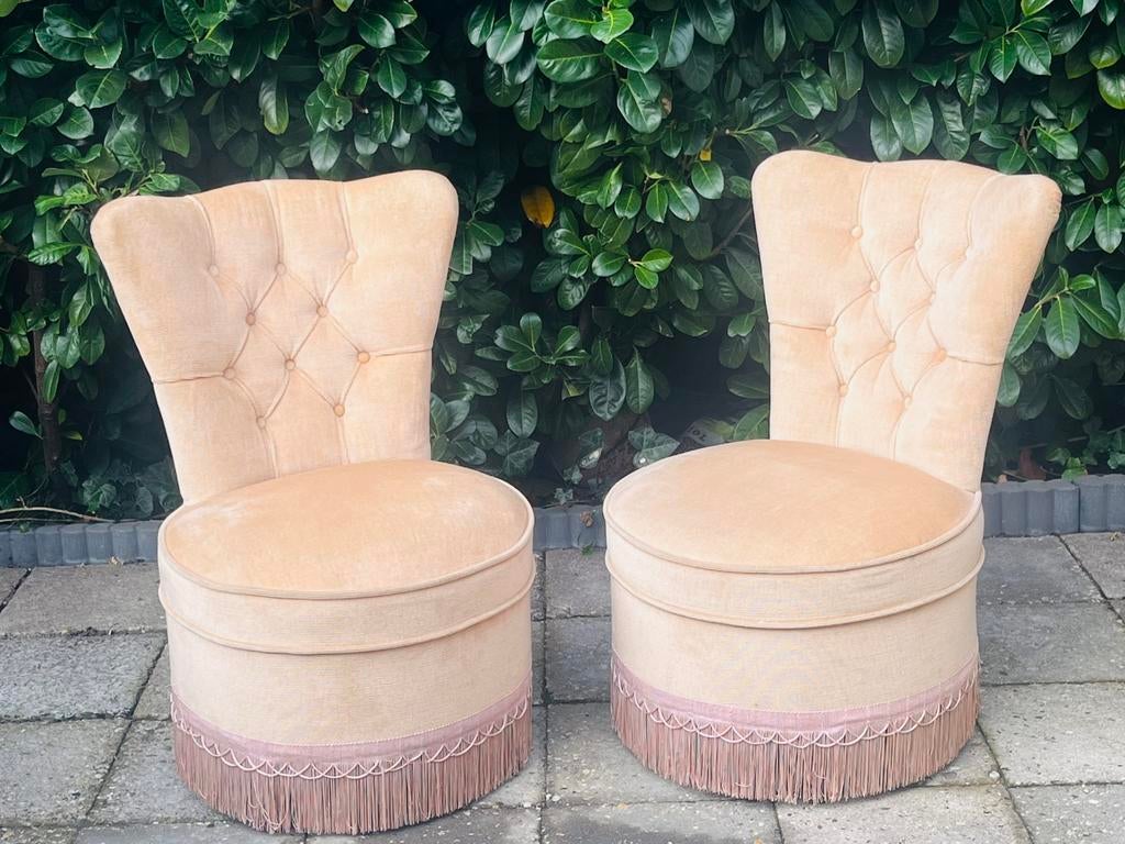Vintage boudoir stoelen, Minder dan 75 cm, Ophalen of Verzenden, Zo goed als nieuw, Stof