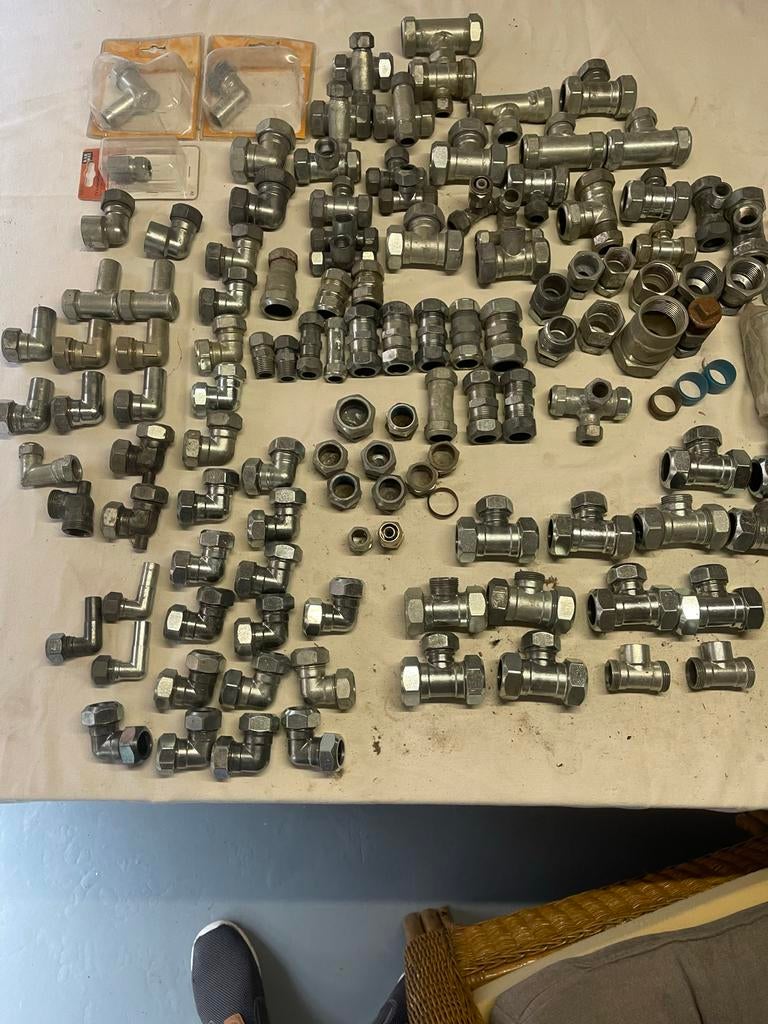 Verchroomde messing knelkoppelingen 15mm en 22mm, Ophalen of Verzenden, Gebruikt, Overige typen