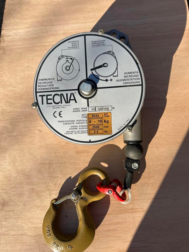 Tecna Veerbalancer Zware Uitvoering 8-10 kg, 2.5m met Crosby, Ophalen of Verzenden, Gebruikt, Handmatig
