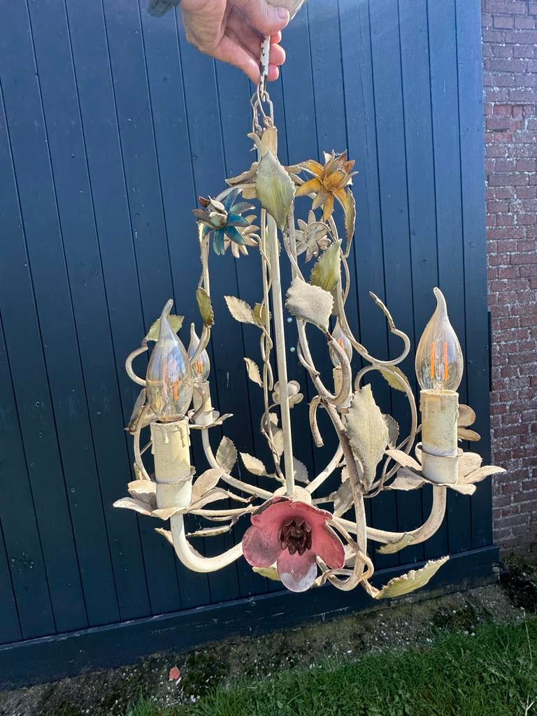 Vintage Kroonluchter met Bloemmotieven, Ophalen, Gebruikt, Metaal
