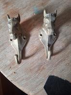 Te koop Set van 2 vintage messing paardenhoofd wandhaken, Ophalen, Gebruikt, Wandhaken, Minder dan 100 cm