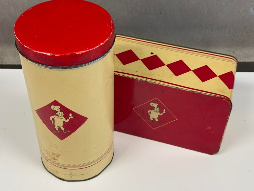 Vintage blikken set bolletje, Verzamelen, Blikken, Ophalen, Zo goed als nieuw, Overige