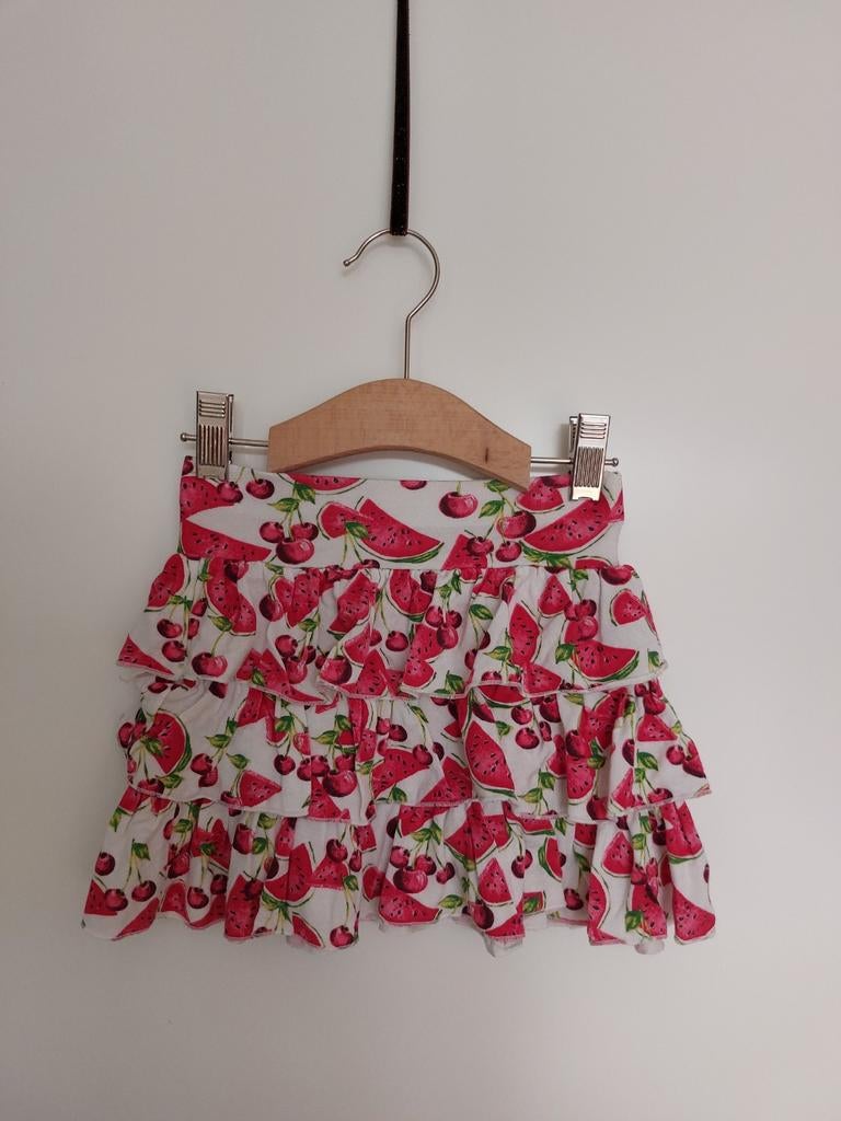 Mooi rokje met allover print van kersen en meloen mt 92 zgan, Meisje, Ophalen of Verzenden, Jurk of Rok, Zo goed als nieuw