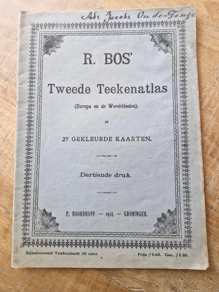 R. Bos' Tweede Teekenatlas - 1918, Boeken, Atlassen en Landkaarten, Overige atlassen, Ophalen of Verzenden, 1800 tot 2000, Wereld