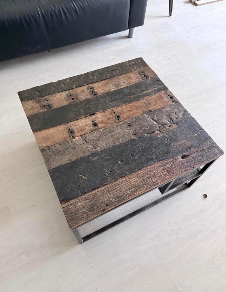 Salontafel van wagondelen in prima staat, Ophalen, Gebruikt, Vierkant, 50 tot 100 cm