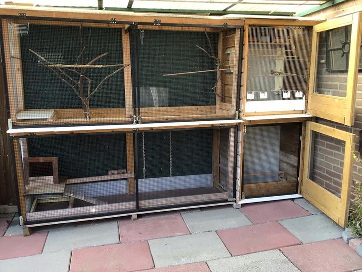 Volière met nachthok, Dieren en Toebehoren, Vogels | Hokken en Kooien, Gebruikt, Volière, Hout, Ophalen