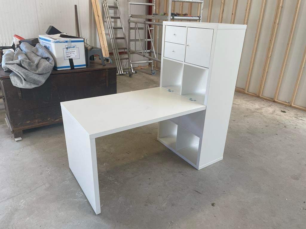 IKEA Kallax kast met bureau - Wit, veel opbergruimte, Ophalen, 70 tot 120 cm, 120 tot 170 cm, Zo goed als nieuw