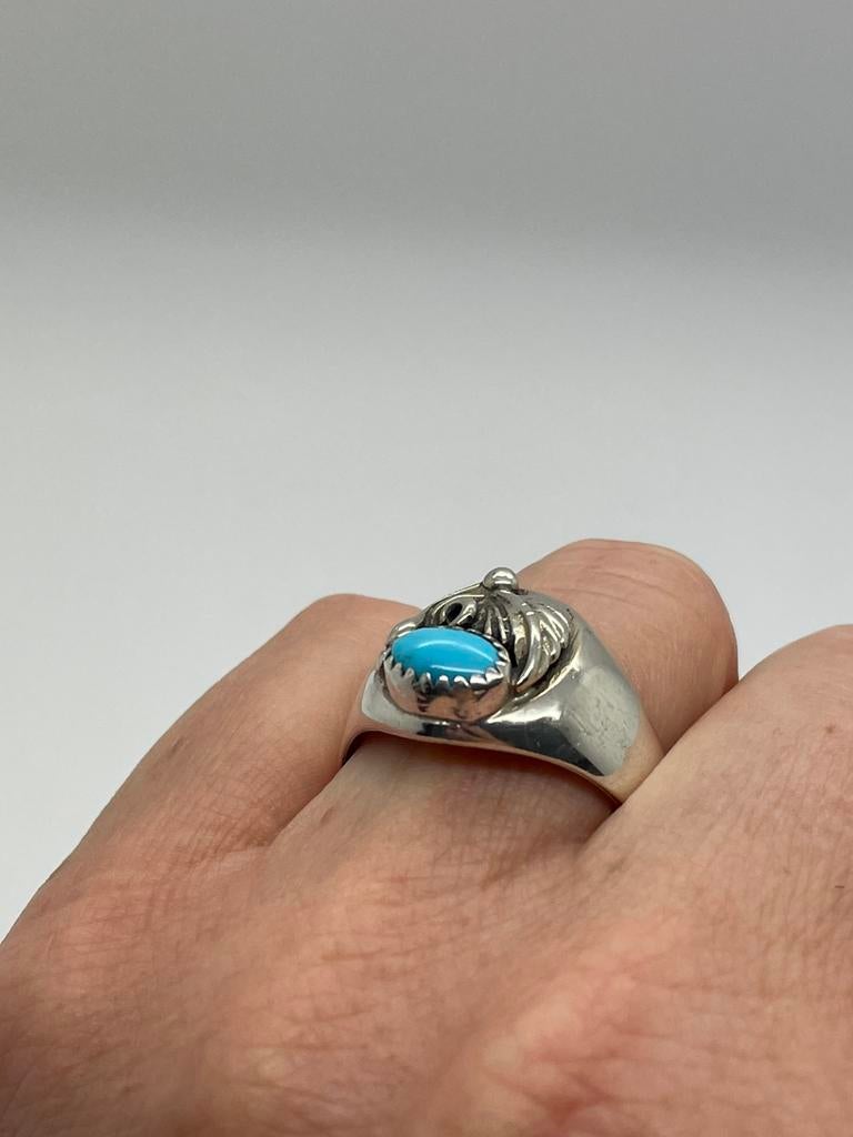 D653 Prachtige zilveren Navajo ring maat 21, 20 of groter, Ophalen of Verzenden, X, Met edelsteen