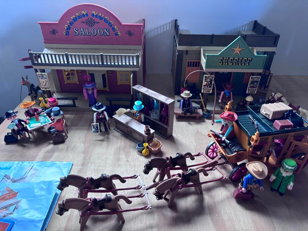 Playmobil Western Saloon Sheriff Koets 3786 3787 3803, Ophalen of Verzenden, Zo goed als nieuw, Complete set