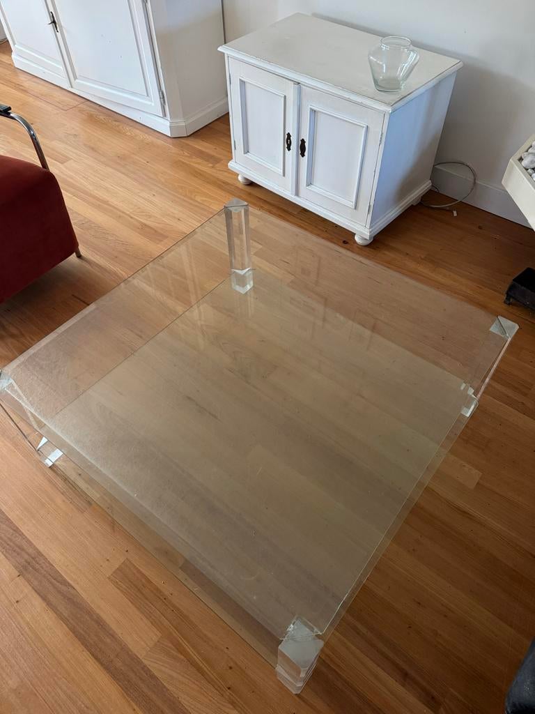Glazen Salontafel, Huis en Inrichting, Tafels | Salontafels, Ophalen, Gebruikt, 100 tot 150 cm, Vierkant