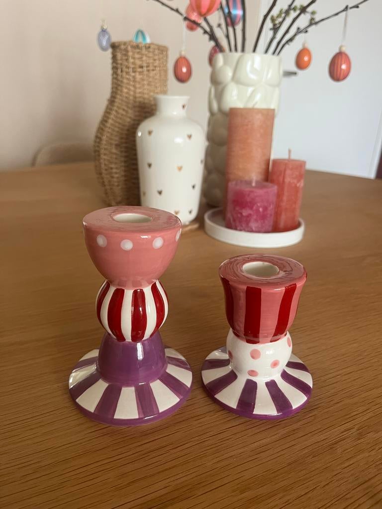 Set van 2 kleurrijke kandelaars, Ophalen, Overige materialen, Zo goed als nieuw, Kandelaar