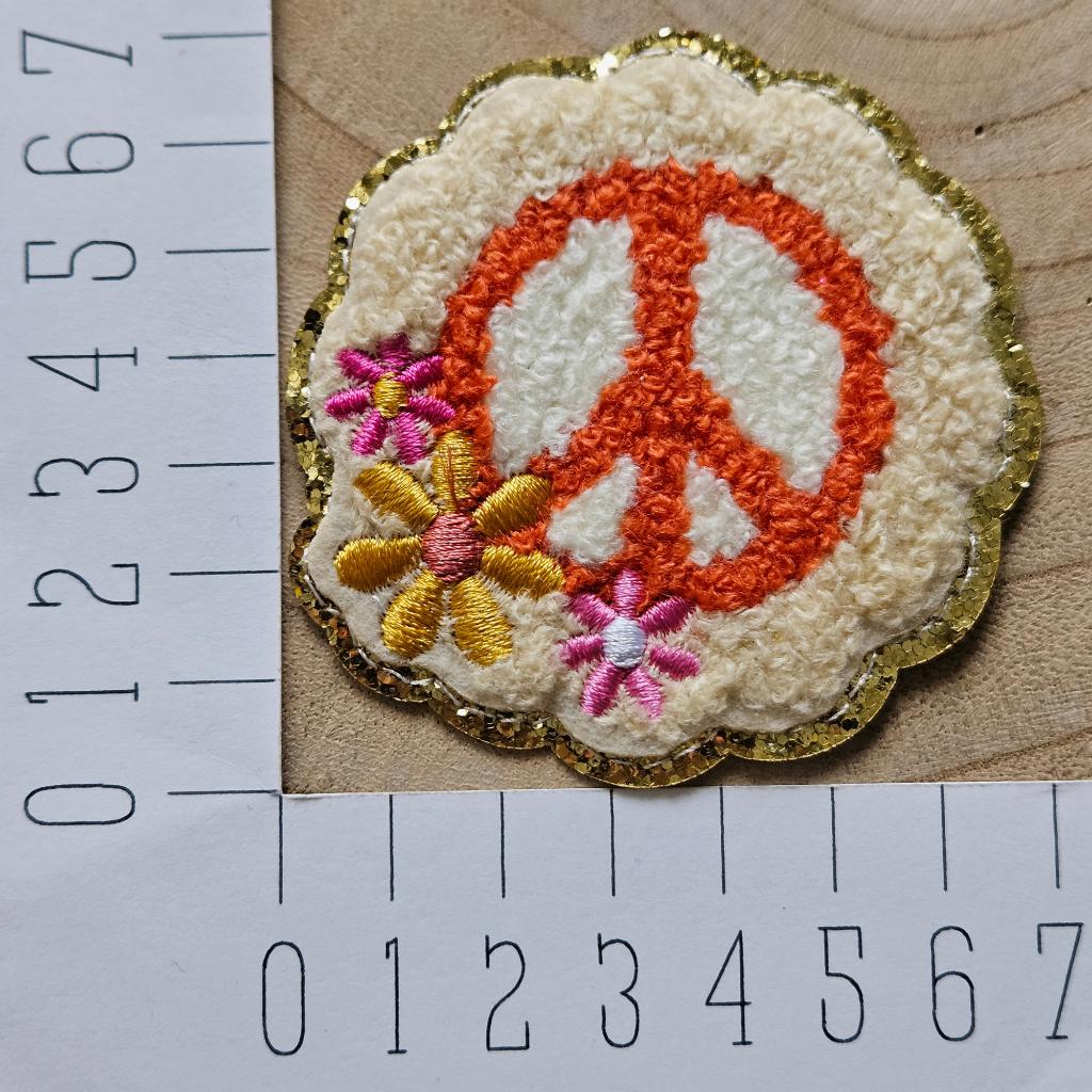 Strijk embleem applicatie Patch Fluffy vredesteken met bloem