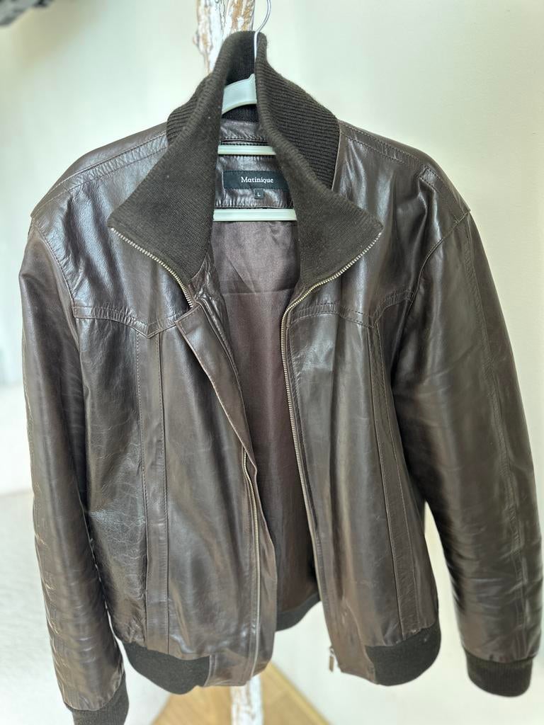 Donkerbruine Leren Bomberjas - Matinique, Ophalen of Verzenden, Gedragen, Maat 52/54 (L), Bruin