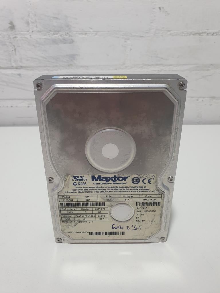 Maxtor 31536U2 – 15,3 GB IDE harde schijf (3,5"), Maxtor, Intern, Gebruikt, HDD