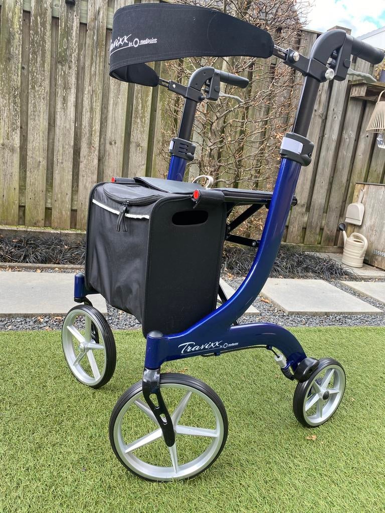 Travixx Deluxe M - Medipoint rollator +tas+rugband Topstaat!, Diversen, Rollators, Ophalen, Opvouwbaar, Zo goed als nieuw