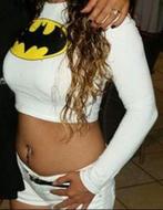 Batman cropped truitje wit t-shirt maat 34 maat xs disney, Divided, Verzenden, Wit, Zo goed als nieuw