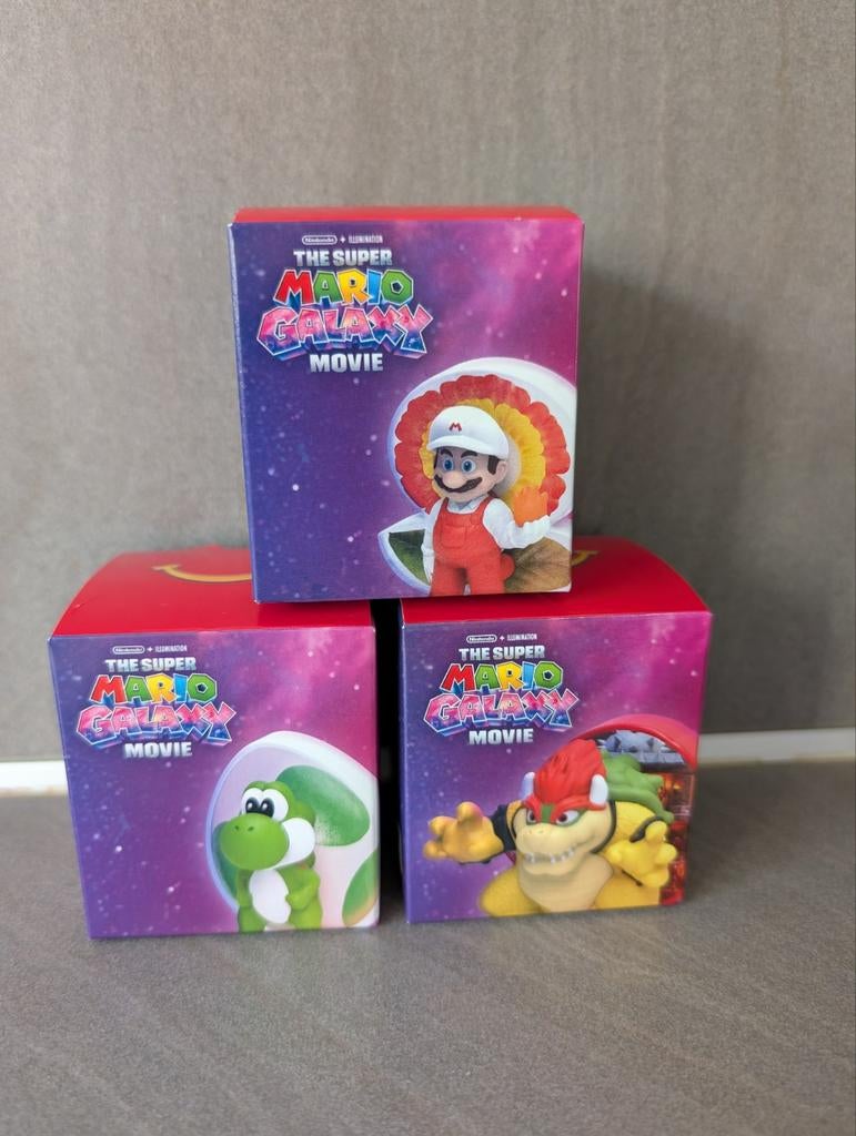 McDonald's Mario Galaxy figuren - vuur Mario, Bowser en Yosh, Verzamelen, Poppetjes en Figuurtjes, Ophalen of Verzenden, Nieuw