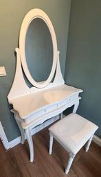 Witte Kaptafel met spiegel en bijpassend bankje, Ophalen, Gebruikt, 100 tot 150 cm, 50 tot 100 cm