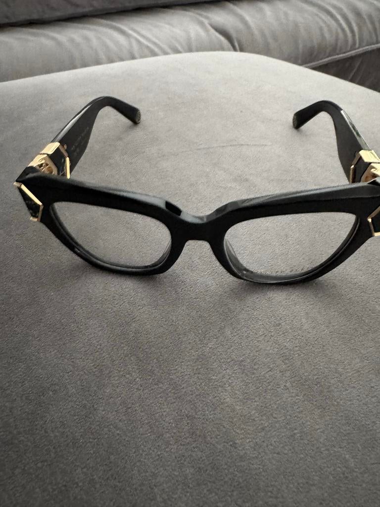 Zwarte philipp plein bril met gouden accenten geen imitatie, Sieraden, Tassen en Uiterlijk, Overige merken, Zwart, Ophalen of Verzenden