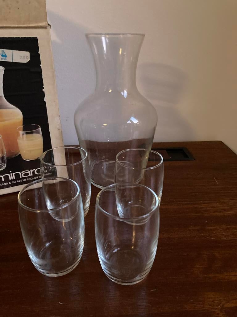 Vintage Luminarc Quatre Jus sapset - karaf en glazen, Ophalen of Verzenden, Overige merken, Glas, Overige typen