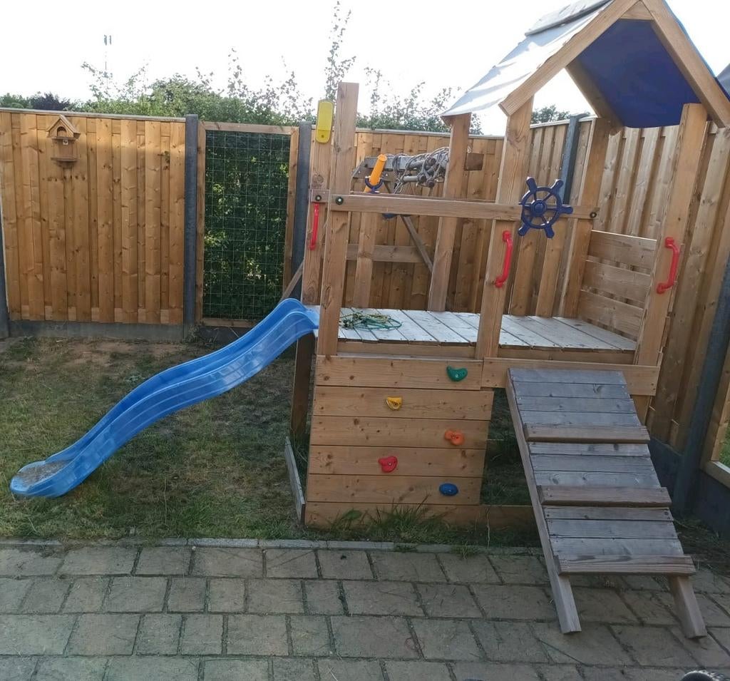 Wickey houten speeltoestel met glijbaan en klimwand, Ophalen of Verzenden, Glijbaan