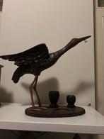 Antiek houten kraanvogel beeld met inktpotjes, Ophalen