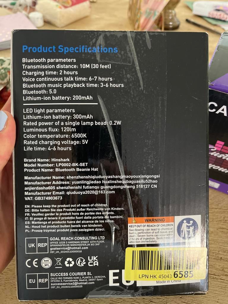 Hinshark Bluetooth Muts met LED Licht - Nieuw, Ophalen of Verzenden, Nieuw, One size fits all, Hoed