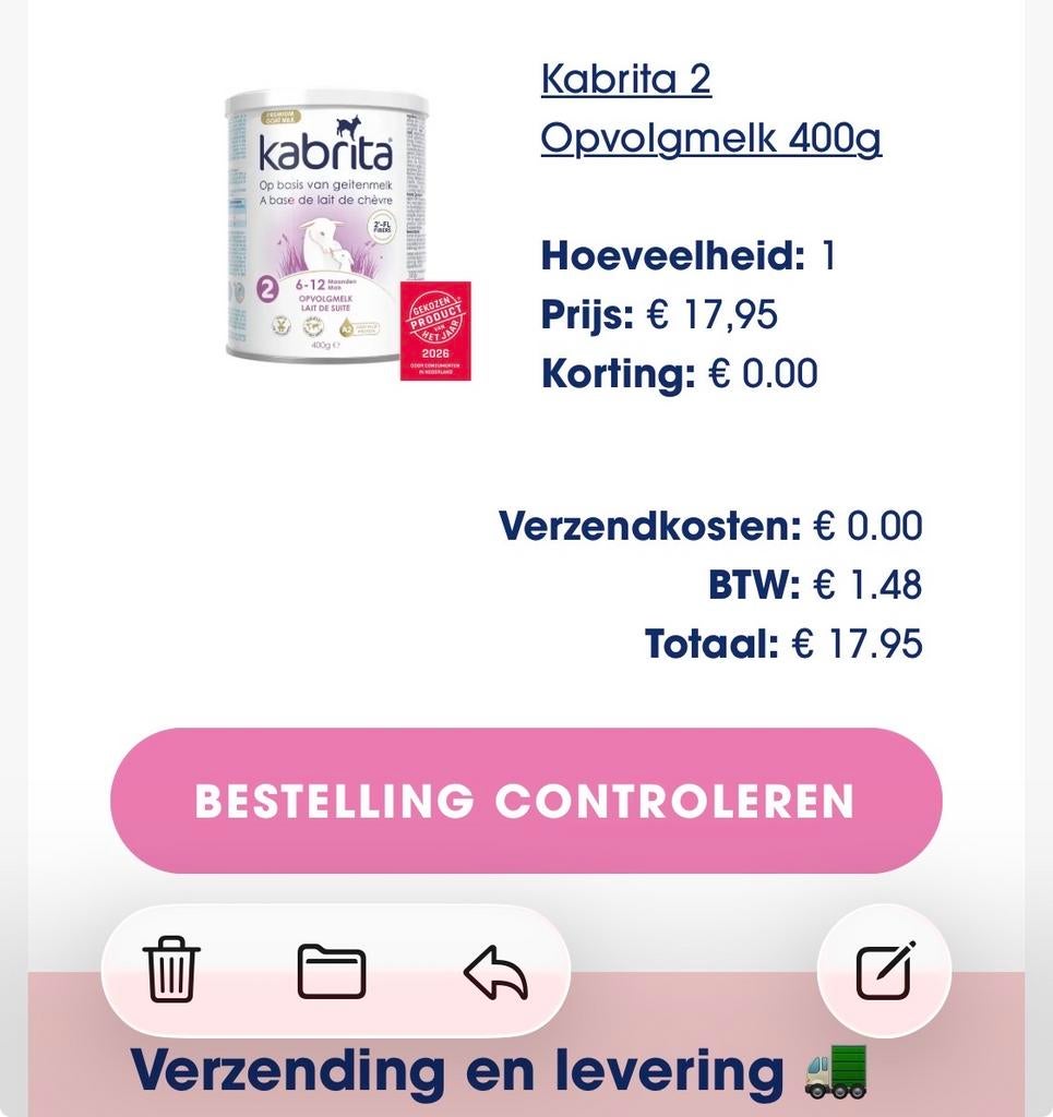 Kabrita 2 Opvolgmelk 400g - Bijna Vol, Ophalen of Verzenden, Zo goed als nieuw, Overige typen