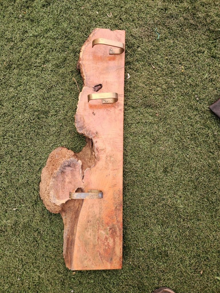 Unieke houten wandkapstok met 3 haken, Wandkapstok, Gebruikt, Ophalen of Verzenden, Minder dan 100 cm