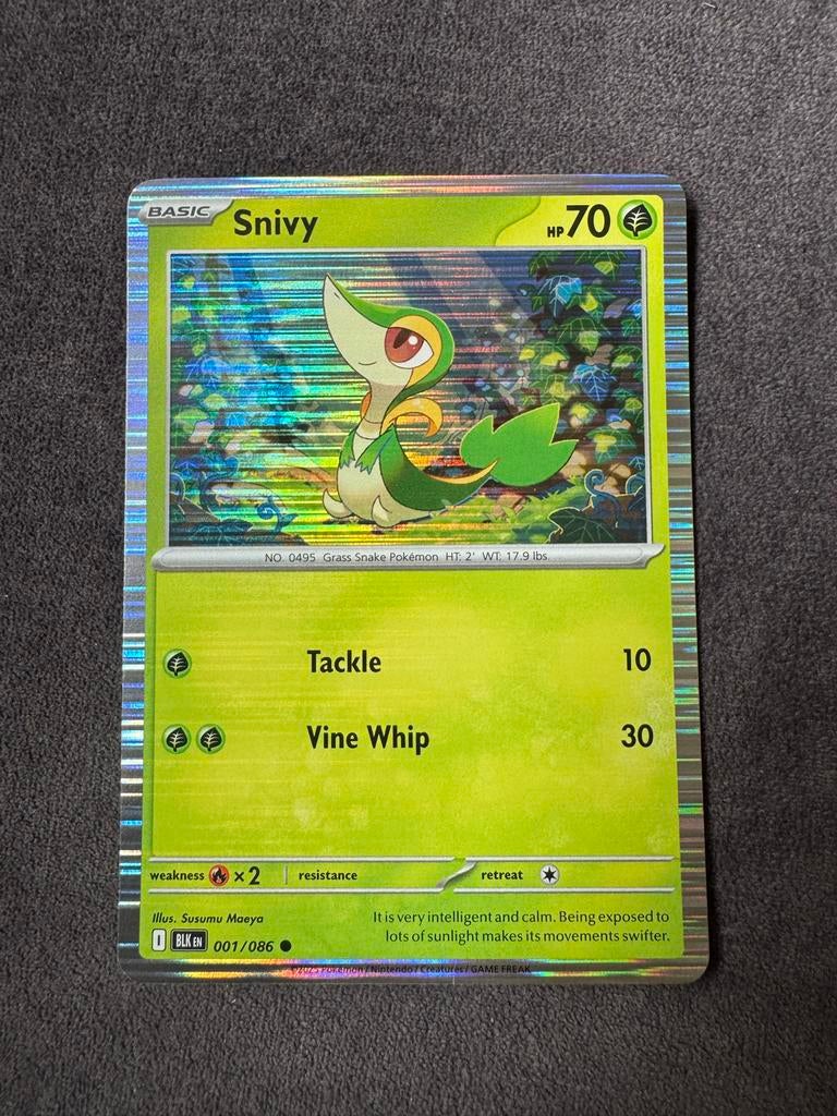 Pokémon Kaart Snivy 001/086 Foil Holo, Ophalen of Verzenden, Zo goed als nieuw, Losse kaart, Foil