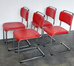 4x Gispen 101 | rood leer | hoogglans chroom | zgan, Huis en Inrichting, ., Ophalen of Verzenden, Zo goed als nieuw, Vier